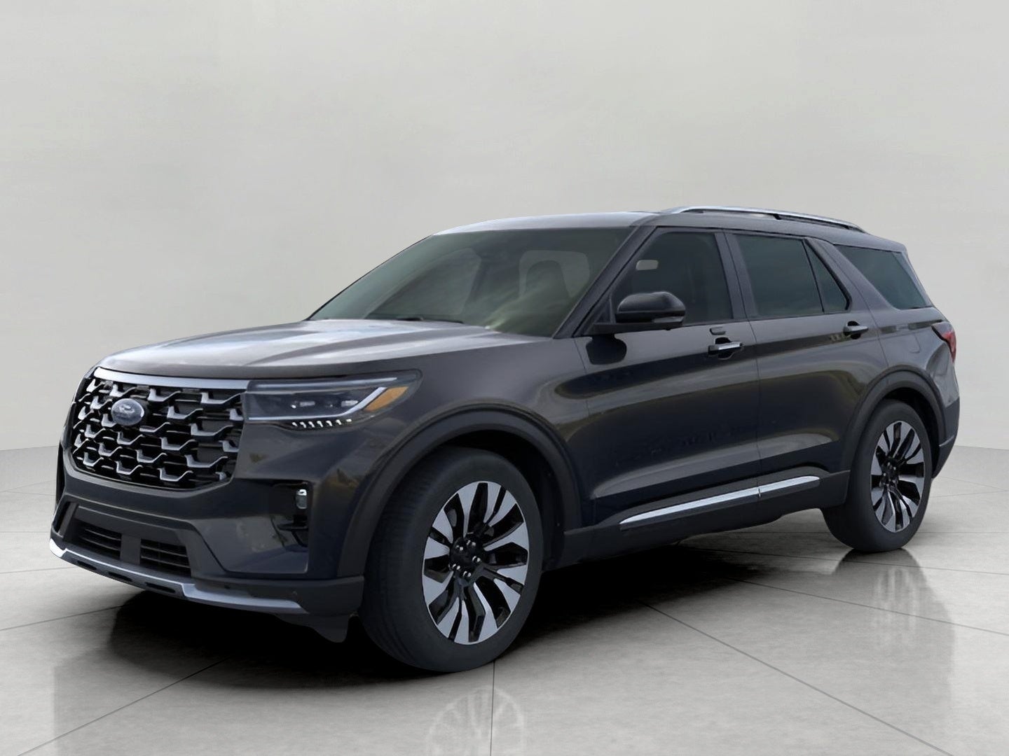 2026 Ford Explorer Platinum 4WD in Agate Black Metallic — front three-quarter view